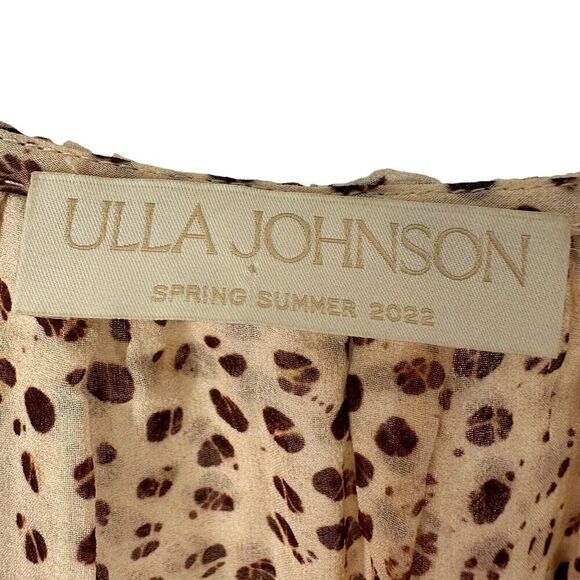 Ulla Johnson Dress Cecily Leopard Dot Mini Ruched Ruffle Silk Size 0 Metallic - Picture 5 of 10
